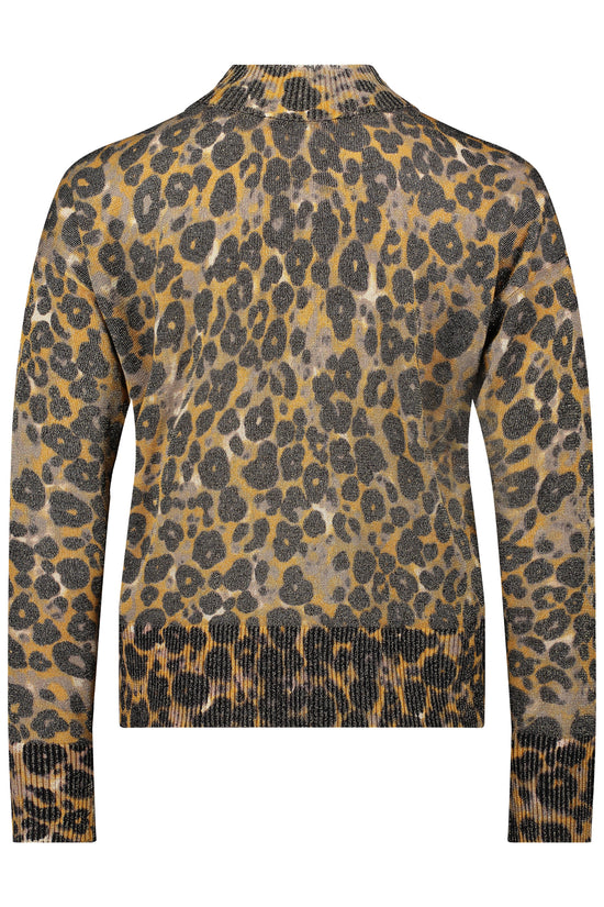 Betty Barclay Taupe & Yellow Animal Knit Sweater – Polo Neck, Long Sleeve 5338 1639