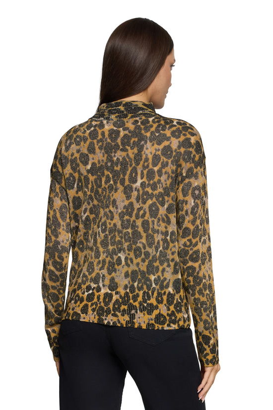 Betty Barclay Taupe & Yellow Animal Knit Sweater – Polo Neck, Long Sleeve 5338 1639