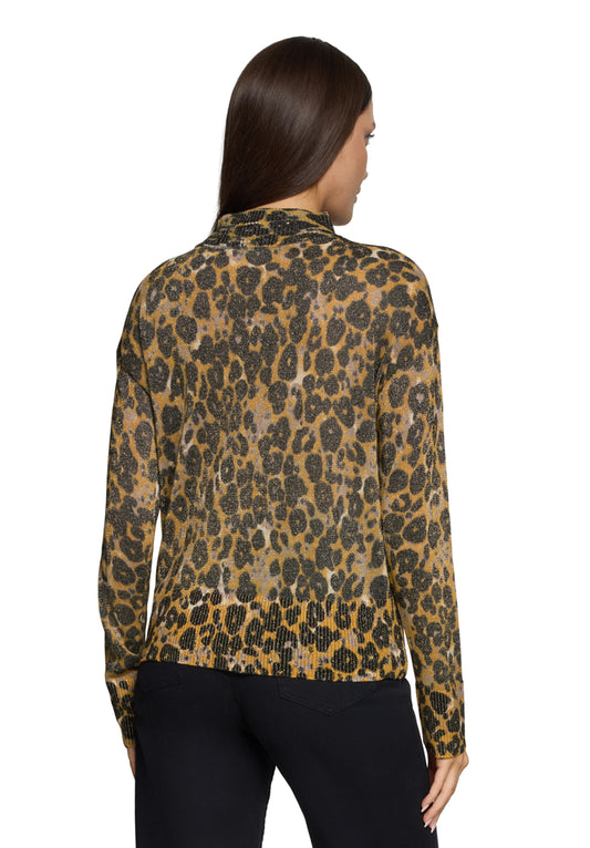 Betty Barclay Taupe & Yellow Animal Knit Sweater – Polo Neck, Long Sleeve 5338 1639