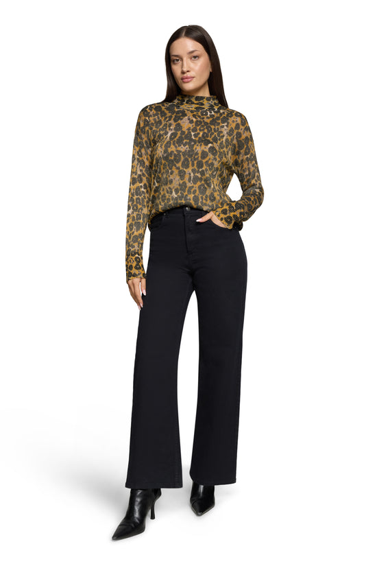 Betty Barclay Taupe & Yellow Animal Knit Sweater – Polo Neck, Long Sleeve 5338 1639