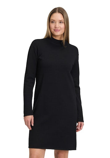 Betty Barclay Black Knit Dress with Long Sleeve, Stand-Up Collar, Knee Length 1786 2907