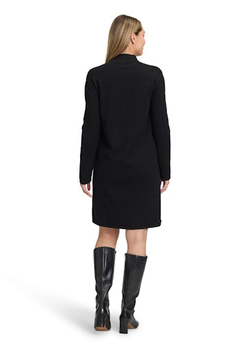 Betty Barclay Black Knit Dress with Long Sleeve, Stand-Up Collar, Knee Length 1786 2907