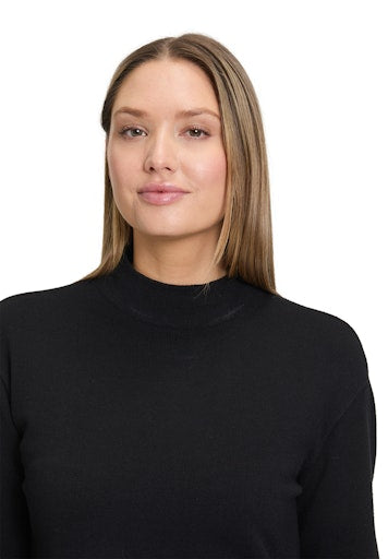 Betty Barclay Black Knit Dress with Long Sleeve, Stand-Up Collar, Knee Length 1786 2907