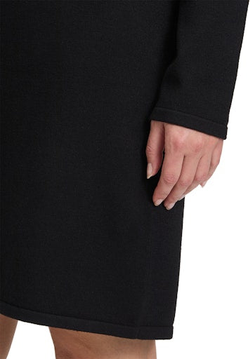 Betty Barclay Black Knit Dress with Long Sleeve, Stand-Up Collar, Knee Length 1786 2907
