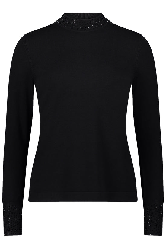 Betty Barclay Black Knit Top – Long Sleeve, Stand-Up Collar, Figure-Skimming Fit 5334 1036