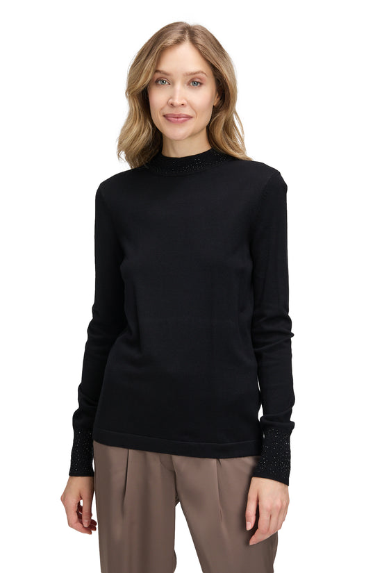 Betty Barclay Black Knit Top – Long Sleeve, Stand-Up Collar, Figure-Skimming Fit 5334 1036