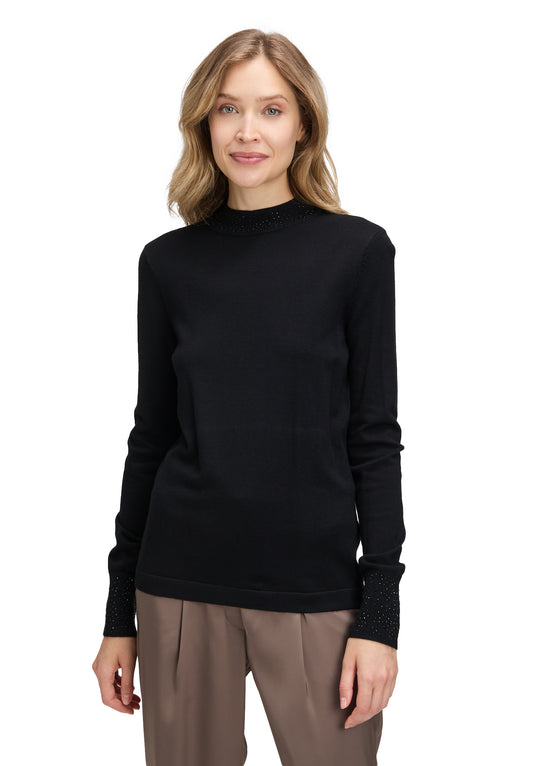 Betty Barclay Black Knit Top – Long Sleeve, Stand-Up Collar, Figure-Skimming Fit 5334 1036