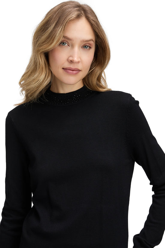 Betty Barclay Black Knit Top – Long Sleeve, Stand-Up Collar, Figure-Skimming Fit 5334 1036