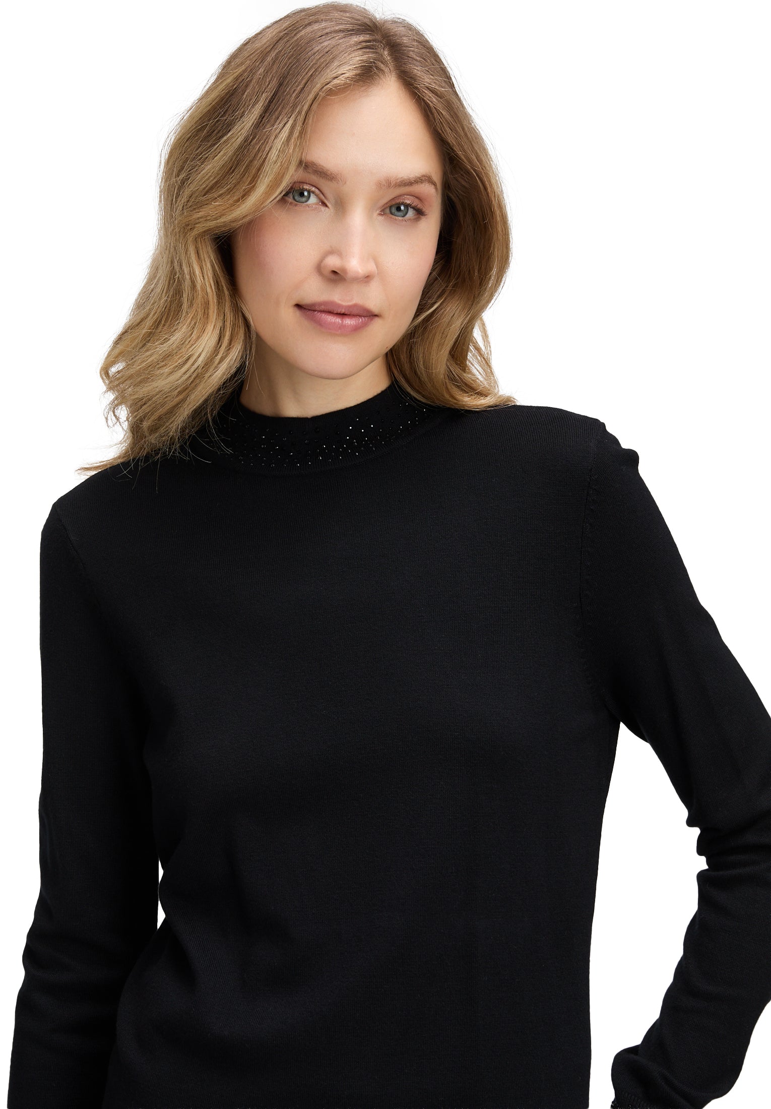 Betty Barclay Black Knit Top – Long Sleeve, Stand-Up Collar, Figure-Skimming Fit 5334 1036