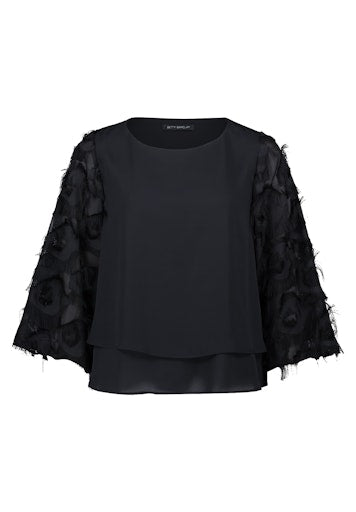 Betty Barclay Black Top – Bateau Neck with Feathering Detail along 3/4 Sleeve 8944 2723