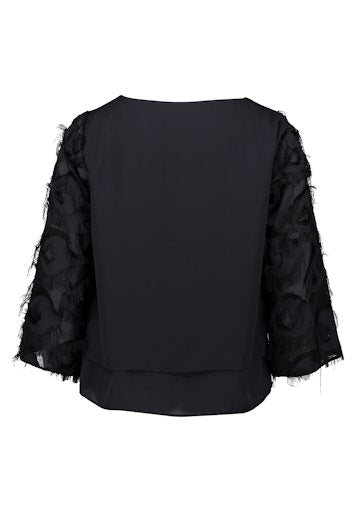 Betty Barclay Black Top – Bateau Neck with Feathering Detail along 3/4 Sleeve 8944 2723