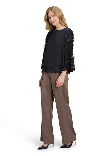 Betty Barclay Black Top – Bateau Neck with Feathering Detail along 3/4 Sleeve 8944 2723