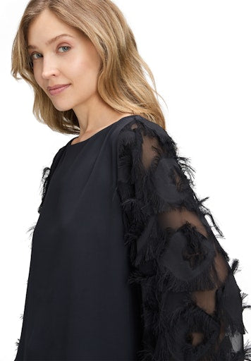 Betty Barclay Black Top – Bateau Neck with Feathering Detail along 3/4 Sleeve 8944 2723