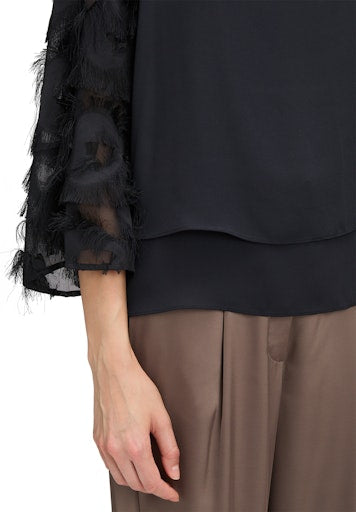 Betty Barclay Black Top – Bateau Neck with Feathering Detail along 3/4 Sleeve 8944 2723