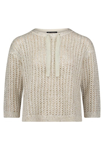 Betty Barclay Gold Open-Knit Sweater with 3/4 Dropped Sleeves and Neck Tie-Up 53981723