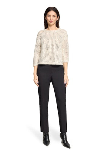 Betty Barclay Gold Open-Knit Sweater with 3/4 Dropped Sleeves and Neck Tie-Up 53981723