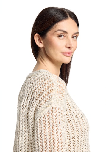 Betty Barclay Gold Open-Knit Sweater with 3/4 Dropped Sleeves and Neck Tie-Up 53981723