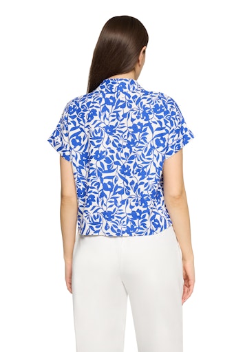 Betty Barclay Blue & White Floral Linen Blend Oversized Blouse