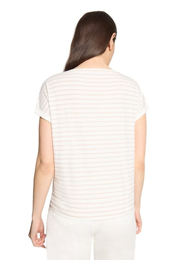 Betty Barclay Cream with Floral Motif Mesh Front Short Sleeve Top