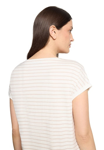 Betty Barclay Cream with Floral Motif Mesh Front Short Sleeve Top