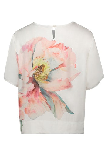 Betty Barclay Cream with Floral Motif Mesh Front Short Sleeve Top