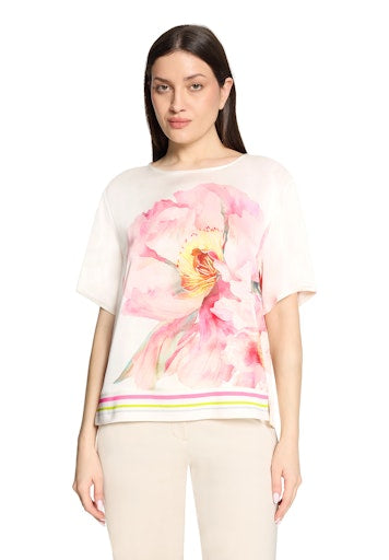 Betty Barclay Floral Print Top Figure-Skimming with Round Neck and Short Sleeve 80301847