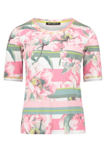 Betty Barclay Rose Floral Print T-Shirt with Mid Sleeve and Round Neck