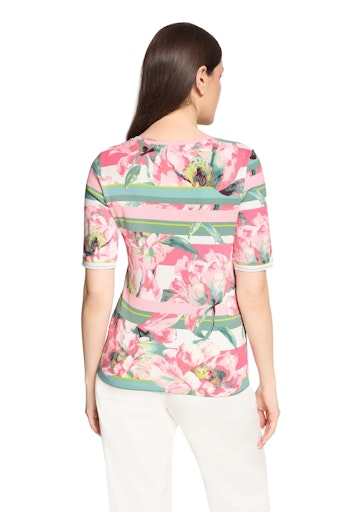Betty Barclay Rose Floral Print T-Shirt with Mid Sleeve and Round Neck