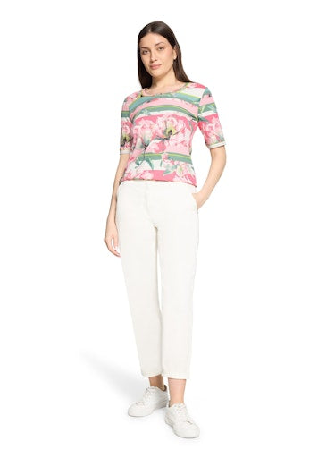 Betty Barclay Rose Floral Print T-Shirt with Mid Sleeve and Round Neck