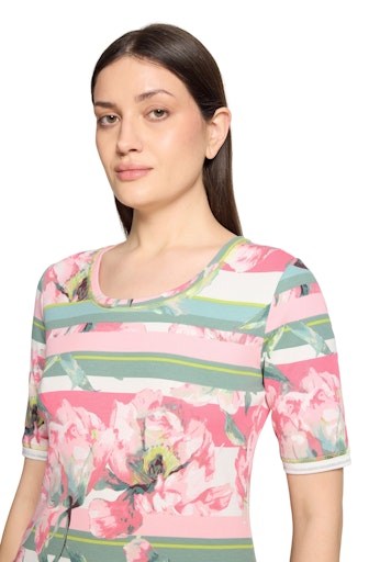 Betty Barclay Rose Floral Print T-Shirt with Mid Sleeve and Round Neck
