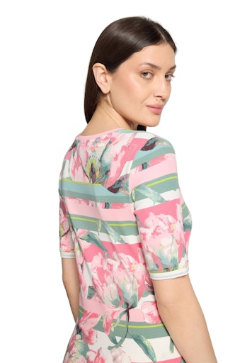 Betty Barclay Rose Floral Print T-Shirt with Mid Sleeve and Round Neck