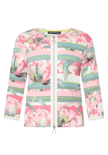 Betty Barclay Floral Print Zip Fitted Ribbed Cardigan