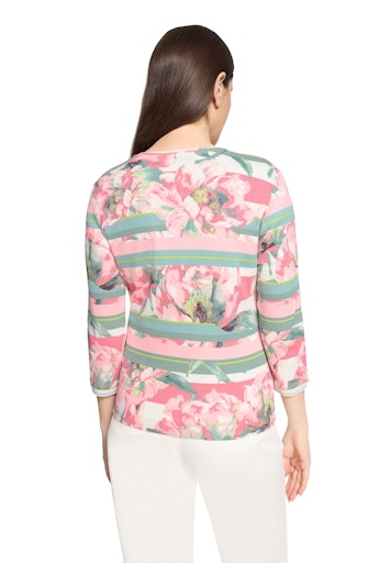 Betty Barclay Floral Print Zip Fitted Ribbed Cardigan, 3/4 Sleeve Round Neck 27631817