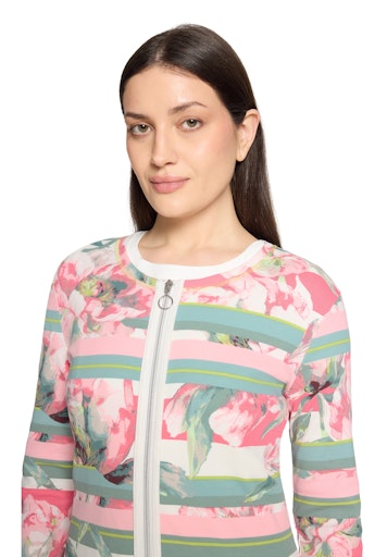 Betty Barclay Floral Print Zip Fitted Ribbed Cardigan