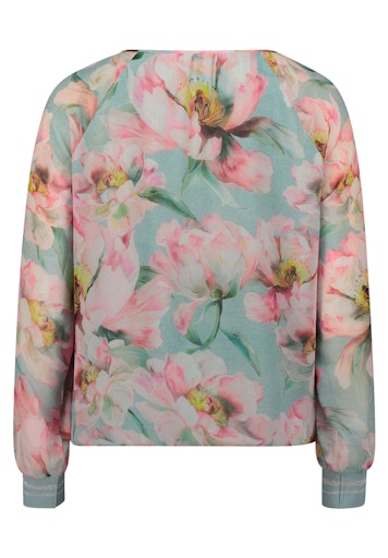 Betty Barclay Mint Floral Blouse Loose Fit with Long Sleeves and Round Neck
