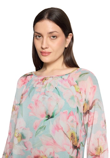Betty Barclay Mint Floral Blouse Loose Fit with Long Sleeves and Round Neck