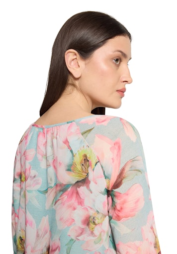 Betty Barclay Mint Floral Blouse Loose Fit with Long Sleeves and Round Neck