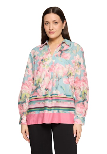 Betty Barclay Mint Floral Print Blouse with V-Neck and Long Sleeve