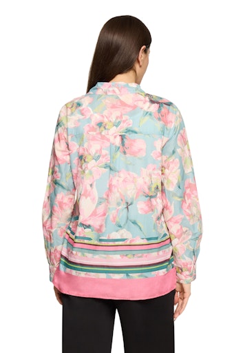 Betty Barclay Mint Floral Print Blouse with V-Neck and Long Sleeve