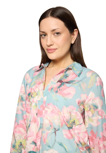 Betty Barclay Mint Floral Print Blouse with V-Neck and Long Sleeve