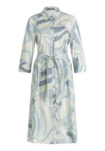 Betty Barclay Mint Print Midi Shirt Dress – Flared Fit, 3/4 Sleeves, Button-Front 18471917