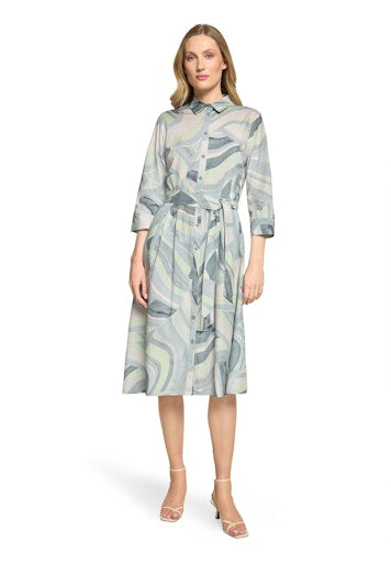 Betty Barclay Mint Print Midi Shirt Dress – Flared Fit, 3/4 Sleeves, Button-Front 18471917