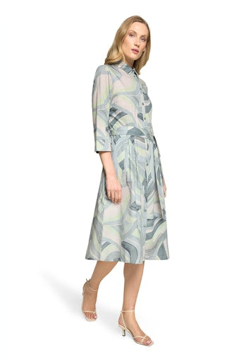 Betty Barclay Mint Print Midi Shirt Dress – Flared Fit, 3/4 Sleeves, Button-Front 18471917