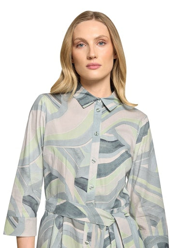 Betty Barclay Mint Print Midi Shirt Dress – Flared Fit, 3/4 Sleeves, Button-Front 18471917