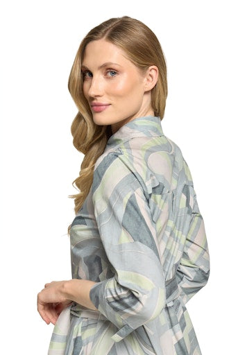 Betty Barclay Mint Print Midi Shirt Dress – Flared Fit, 3/4 Sleeves, Button-Front 18471917