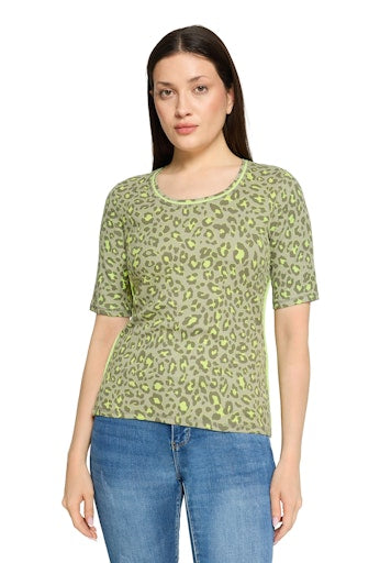 Betty Barclay Khaki Animal Print T-Shirt, Close Fit, Mid Sleeve, Ribbed 24268113