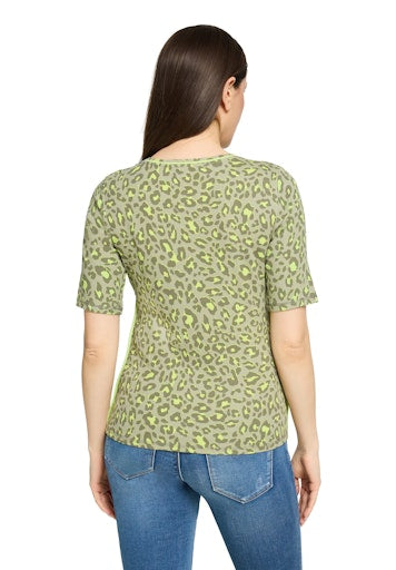 Betty Barclay Khaki Animal Print T-Shirt, Close Fit, Mid Sleeve, Ribbed 24268113