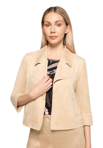 Betty Barclay Beige Faux Suede Jacket in a Straight Fit, 3/4 Sleeve 47021673