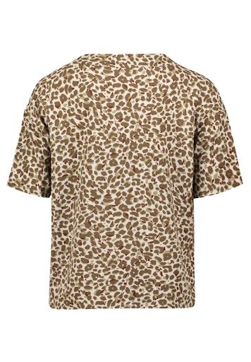 Betty Barclay Beige Animal Print Sweatshirt – Short Sleeve, Stand-Up Collar