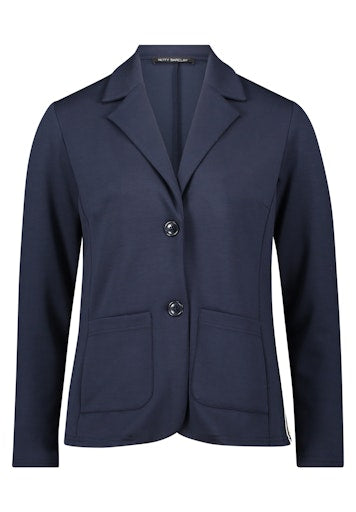 Betty Barclay Dark Blue Fitted Jersey Jacket with Lapel Collar, Patch Pockets 47151761